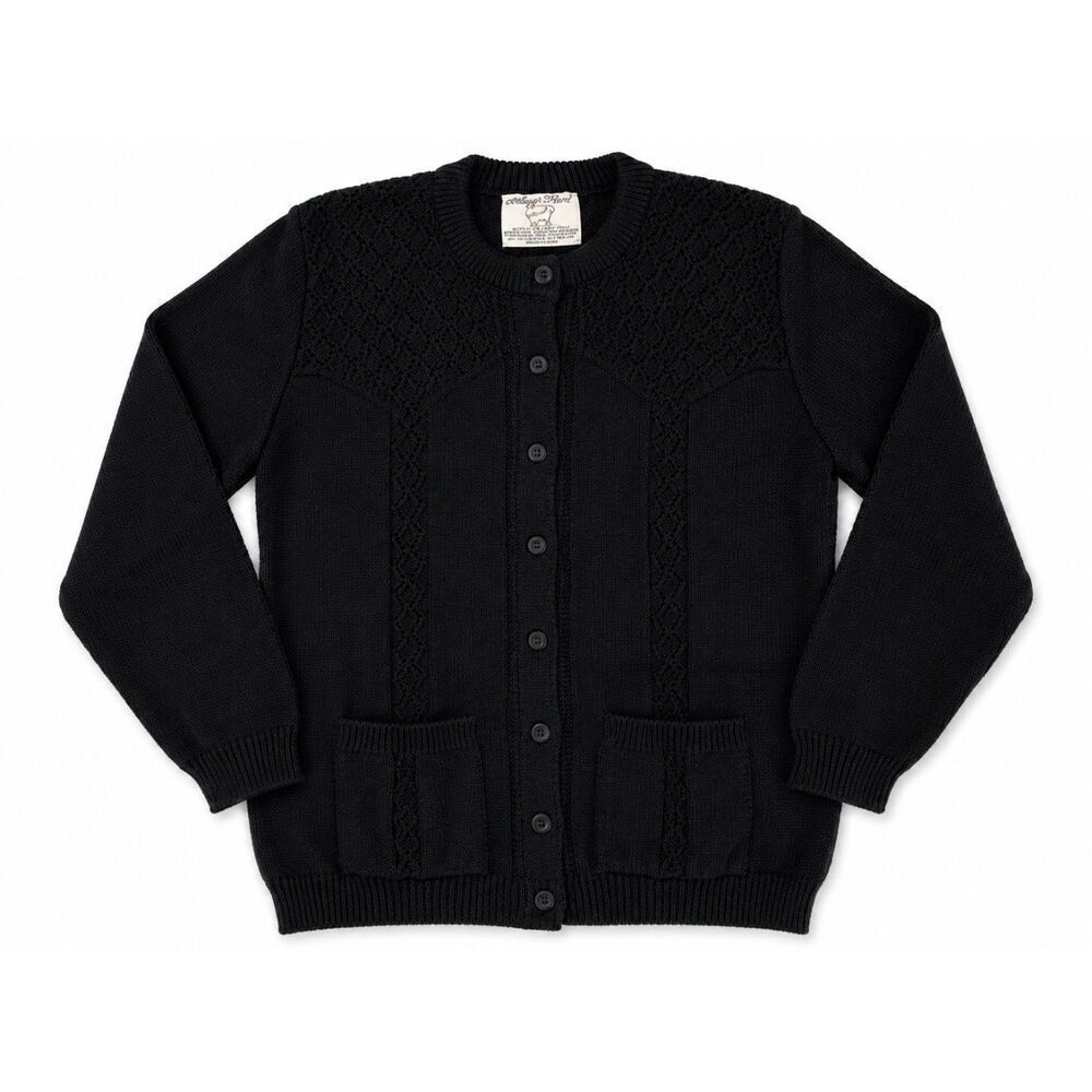 Vintage College Point Black Knit Cardigan USA Made Textured Button Front Sweater